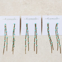 Load image into Gallery viewer, Turquoise Dotted Gold Duster Statement Earrings