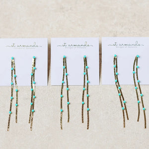 Turquoise Dotted Gold Duster Statement Earrings