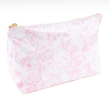 Load image into Gallery viewer, Pink Bow Toile Clear Coated Travel Cosmetic