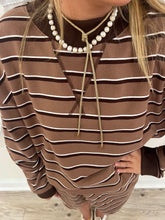 Load image into Gallery viewer, Daily Stripe Mockneck Short Set | Tan &amp; Brown