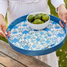 Load image into Gallery viewer, rockflowerpaper Tilly Blue Round Laquer Serving Tray