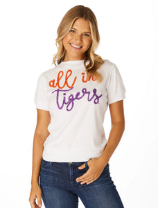 All In Tigers Glitter Script Top