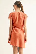Load image into Gallery viewer, Adelyn Rae Jordyn Asymmetric Hem Ruched Mini Dress | Burnt Orange