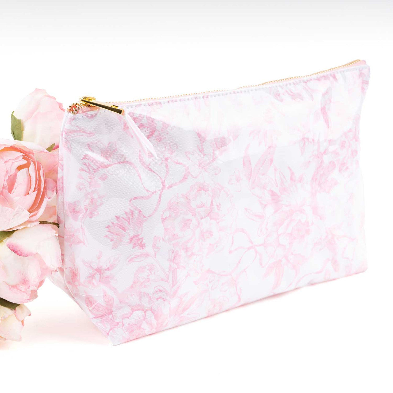 Pink Bow Toile Clear Coated Travel Cosmetic