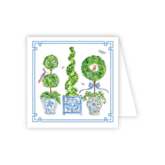 Handpainted Blue Enchanted Boxwood Topiaries Enclosure Card