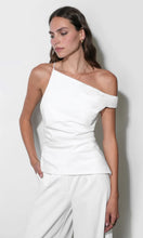 Load image into Gallery viewer, Greylin Yvette Asymmetric Side Pleated Top | White