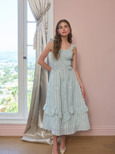 Load image into Gallery viewer, Moon River Smocked Ruffle Strap Midi Dress | Off White Blue
