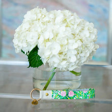 Load image into Gallery viewer, Pink Roses On Green Fabric Loop Keychain