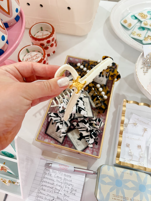 Hair Clip | Thin Ivory Gold Open