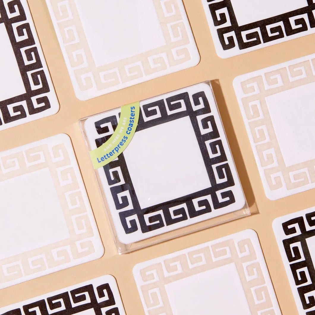 Meandros Greek Key Reusable Letterpress Coasters