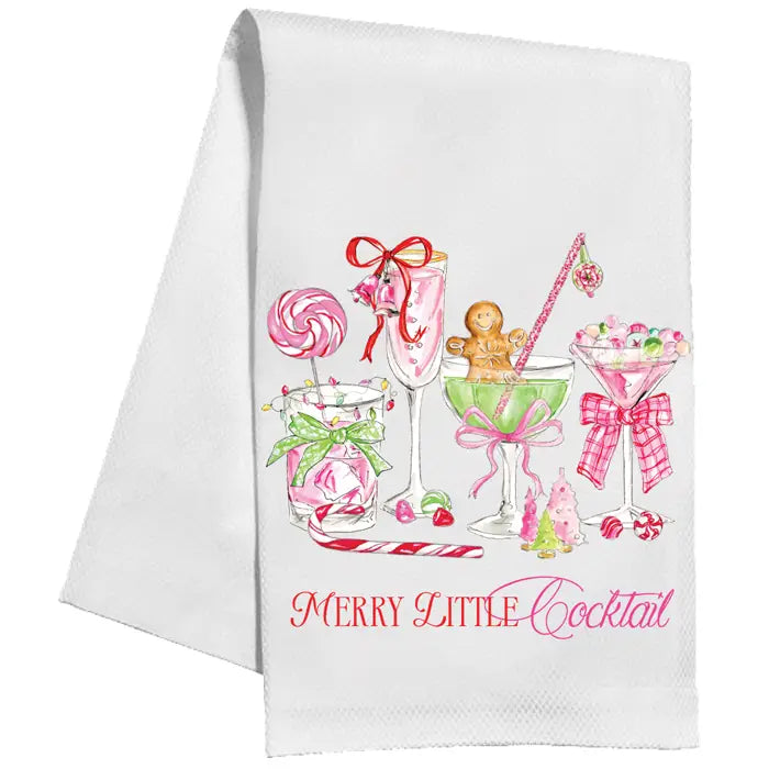 Handpainted Merry Little Cocktail Kitchen Towel