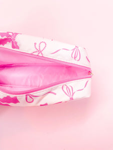 Pink Bows Nylon Cosmetic Zipper Bag