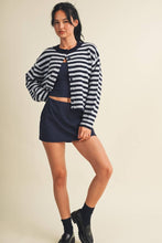 Load image into Gallery viewer, Striped Knit Button Up Cardigan Sweater | Navy Blue Stripe