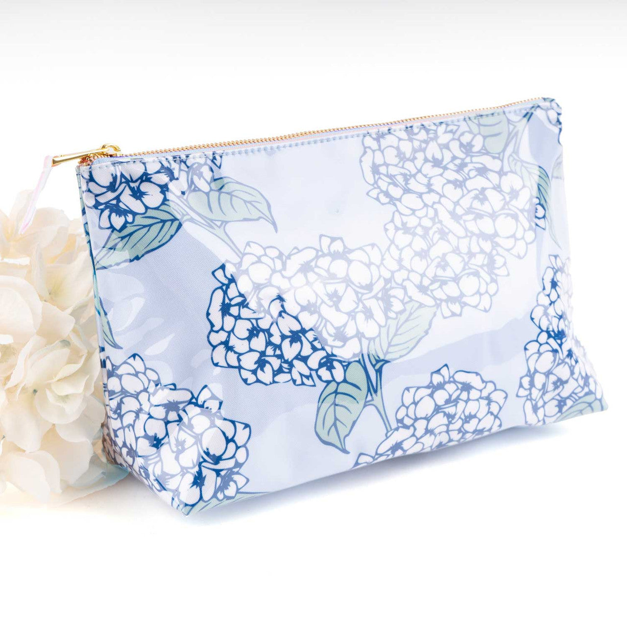 Hydrangea Stem Clear Coated Travel Cosmetic