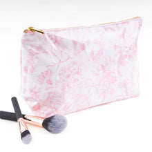 Load image into Gallery viewer, Pink Bow Toile Clear Coated Travel Cosmetic