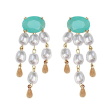 Load image into Gallery viewer, Seaglass and Pearl Tassel Earrings