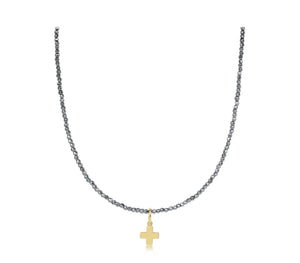 enewton 17" Choker Silver Faceted Hematite 2mm Bead - Signature Cross Gold Charm