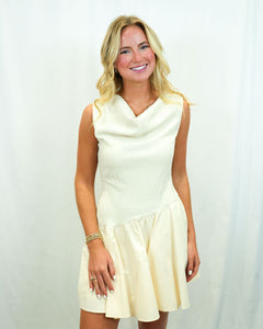 ASTR Cowl Neck Mixed Media Dress | Cream