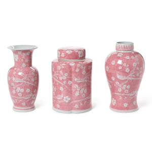 Hand-Painted Pink Chinoiserie Vases / Jar