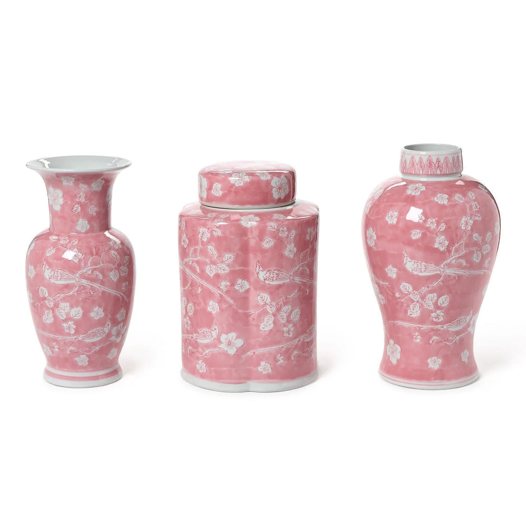 Hand-Painted Pink Chinoiserie Vases / Jar