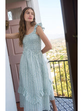 Load image into Gallery viewer, Moon River Smocked Ruffle Strap Midi Dress | Off White Blue