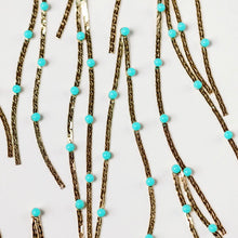 Load image into Gallery viewer, Turquoise Dotted Gold Duster Statement Earrings