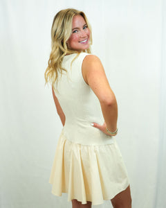 ASTR Cowl Neck Mixed Media Dress | Cream