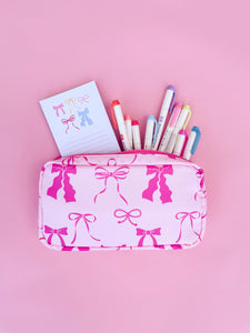 Pink Bows Nylon Cosmetic Zipper Bag