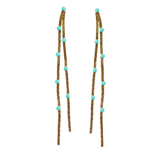 Load image into Gallery viewer, Turquoise Dotted Gold Duster Statement Earrings