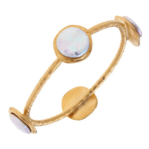 Susan Shaw Coin Pearl Gold Bangle Bracelet