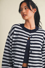 Load image into Gallery viewer, Striped Knit Button Up Cardigan Sweater | Navy Blue Stripe