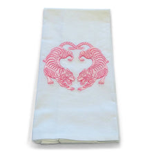 Load image into Gallery viewer, Twin Tigers Chinoiserie Tea Towel | Pink