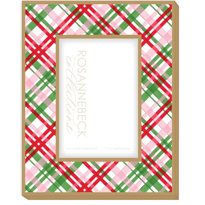 Handpainted Red Pink And Green Plaid Frame