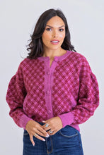 Load image into Gallery viewer, Karlie Magenta Plaid Sweater Cardigan