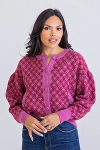 Karlie Magenta Plaid Sweater Cardigan