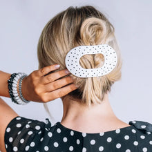 Load image into Gallery viewer, Teleties White Polka Dot Party Large Flat Round Hair Clip