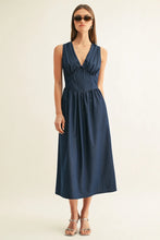 Load image into Gallery viewer, Adelyn Rae Arabelle Chambray Sleeveless Corset Midi Dress | Indigo Blue