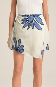 Abstract Blue Embroidered Skort Set