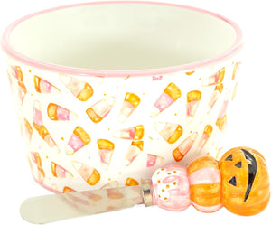 Pink Candy Corn Bowl & Spreader Set