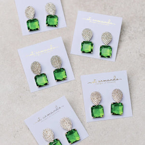 Retro Pave Crystal and Peridot Gum Drop Earrings