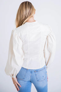 Karlie Ivory Poplin Button Top