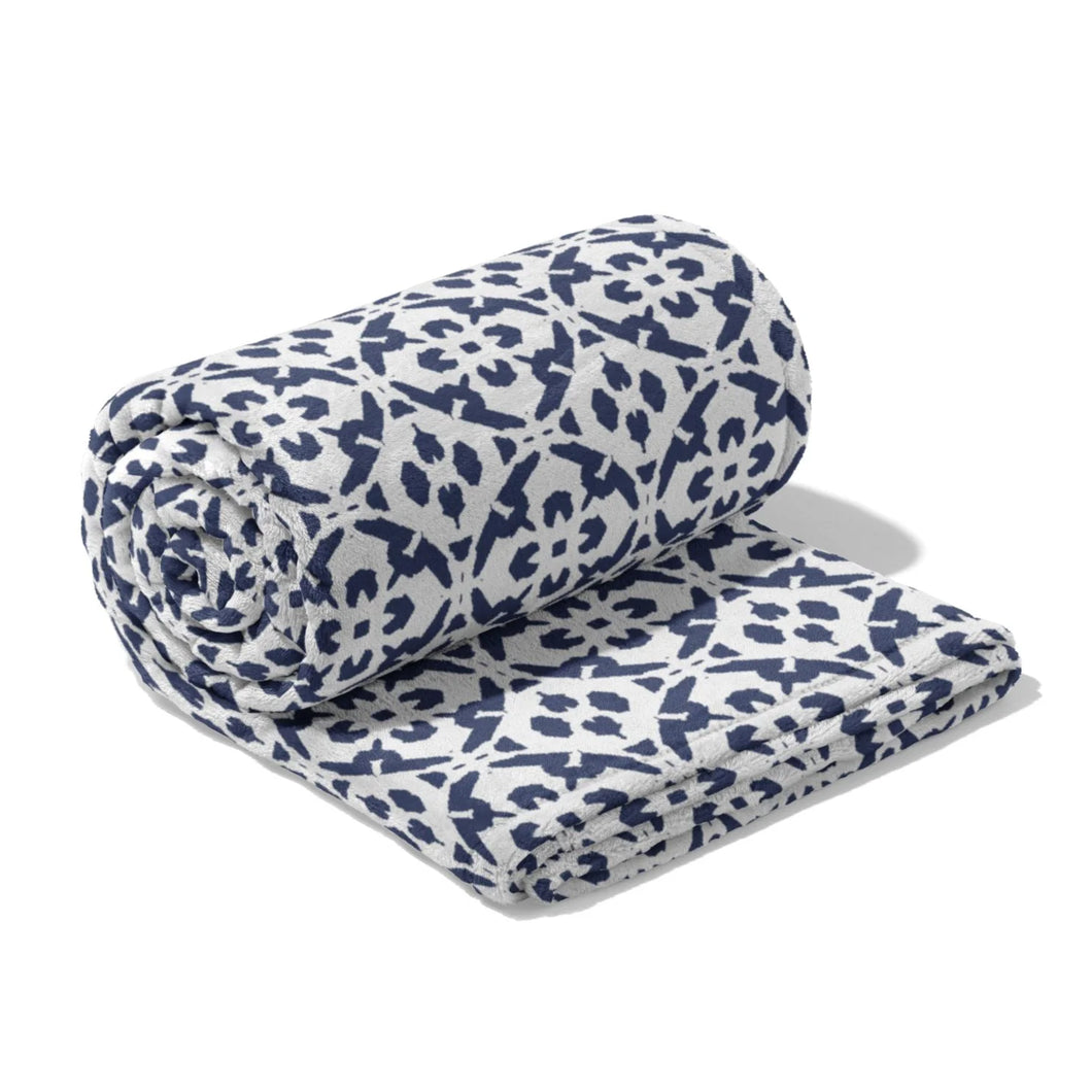 Laura Park Porto Tiles Navy Fleece Blanket