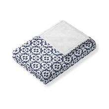 Load image into Gallery viewer, Laura Park Porto Tiles Navy Fleece Blanket