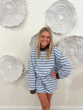 Load image into Gallery viewer, Daily Stripe Mockneck Short Set | Blue &amp; Brown