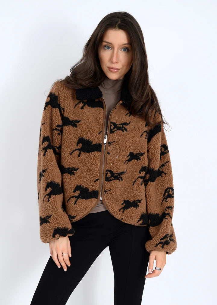 Joline Sherpa Zip Front Jacket | Horse Black