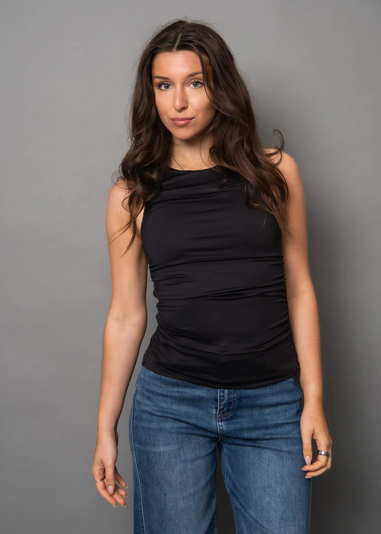 Rima Shirred Tank Top | Black