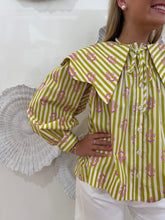 Load image into Gallery viewer, Karlie Stripe Floral Big Collar Novelty Top