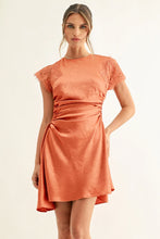Load image into Gallery viewer, Adelyn Rae Jordyn Asymmetric Hem Ruched Mini Dress | Burnt Orange