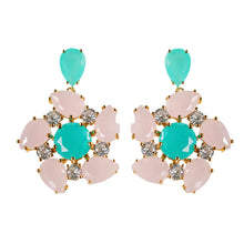 Load image into Gallery viewer, Pink and Turquoise Diamond Pinwheel Statement Earrings