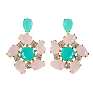 Pink and Turquoise Diamond Pinwheel Statement Earrings